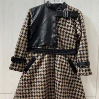 پالتو نسکافه ای ترکیب با چرم سایز ۳۶-۳۸ نو