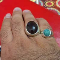 انگشتر کلکسیونی عقیق سرخ یمن و فیروزه نیشابور