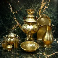 سماور زغالی ۶مهر برنجی شیر خروسی