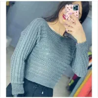 کراو تاپ بافت فندقی آستین دار جذاب و خاص|لباس|بیرجند, |دیوار