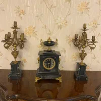 ساعت و شمعدان برنزی عتیقه فرانسوی 1875 میلادی