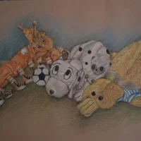 نقاشی مداد رنگی عروسک‌