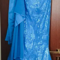 لباس مجلسی آبی کار دست با شال حریر،پارچه وارداتی