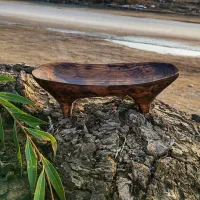 کشکول (اردوخوری) چوبی پایه‌دار دست‌ساز، سبک روستیک