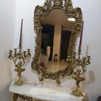 آینه و شمعدان برنزی  با کنسول رویه سنگ
