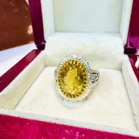 انگشتر فوق لوکس سنگ سیترین کوارتز معدنی اصل برزیلی