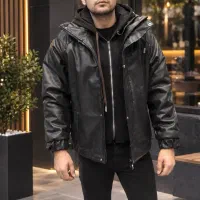کاپشن  کلاه دار چرم  سوشرت دار (شوک پلاس)