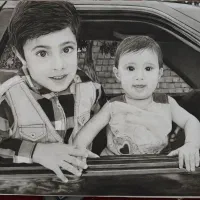 طراحی چهره سیاه قلم و مدادرنگی