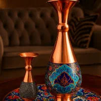 دوعددگلدان مسی مینا و فیروزه اصفهان