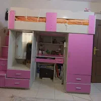 تخت دو طبقه کم جا دارای میز تحریر ،میز آرایش و کمد|تخت و سرویس خواب|قزوین, |دیوار