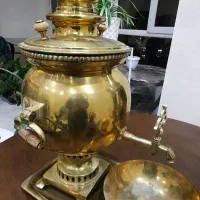 سماور به همراه پارچ جام سینی زیر سماور و چای دان