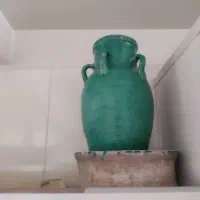 کوزه لانجین لعاب دار آبی و سبز  قدیمی