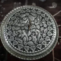 جام عروس مسی پایه دار قلم کاری شده