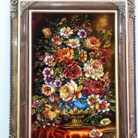 تابلو گل ترمه کد 17 دستبافت و ابریشم دار|تابلو فرش|تبریز, |دیوار