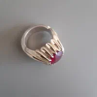 انگشتر نقره یاقوت برمه ، عقیق کبود