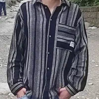 پیراهن مردانه مشکی راه راه جنس خنک و راحت