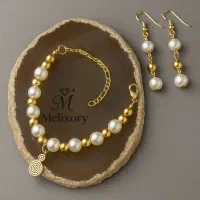 نیم ست مروارید و حدید طلایی