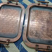 دو عدد سینی رنگ مسی