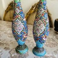 دوعدد گلدون مسی مینا کاری