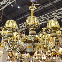 لوستر فلزی رزگلد با سنگ طبیعی طوسی