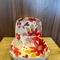 ظرف سالاد دیش و ۲ تا کاسه بامبو طرح قلبی کرم قرمز