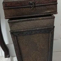 ست جا دستمال و سطل زباله چوبی