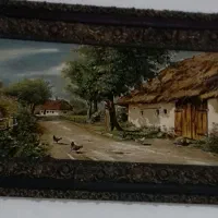 تابلو فرش با منظره طبیعیت روستایی