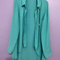 شومیز حریر فیروزه ای