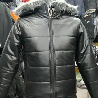 کاپشن چرم کلاه دار داخل خز