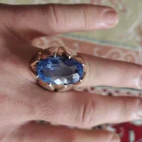 انگشتر نقره دست ساز توپاز آبی اصل معدنی