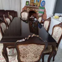 مبل ناهار خوری چوبی 8نفره همراه با شیشه 10میل|مبلمان خانگی و میز عسلی|نجف‌آباد, ویلاشهر|دیوار