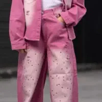 ست لی صورتی نگین دار