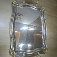 سینی استیل نگین دار دسته طلایی