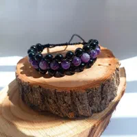 دستبند سه ردیفه سنگ آمیتیست و سنگ اونیکس|جواهرات|تهران, آهنگ|دیوار