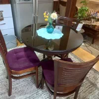 غذا خوری ۳ نفره پایه گلدانی گرد چوب راش