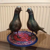 عتیقه کبوتر فولادی نقره کوب علم وعلامت