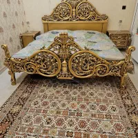 سرویس خواب دو نفره سلطنتی تمام چوب ورق طلا