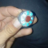 انگشتر فیروزه وعقیق سرخ نقره دستساز