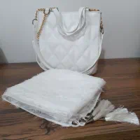 کیف و شال سفید نو