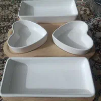 ست اردوخوری سرامیکی ۴ تکه با سینی چوبی