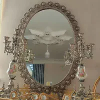 اینه و شمعدان برنجه قدیمی انتیک.رنگ نقره ای