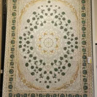 فرش کاشان فرش ۱۲۰۰شانه سبز موکا نسکافه ای نقش جهان
