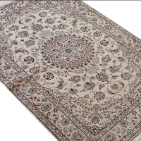 فرش دستبافت ۲.۵ متری نایین اصل ۶لا گل ابریشم کرم