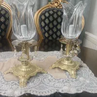 شمعدان پایه برنزی با کریستالهای اصل