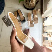صندل زنانه طلقی دوبند پاشنه شیشه ای