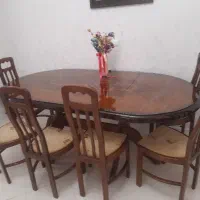 میز ناهار خوری ۸ نفره تمام چوبی با ۶ میز چوبی