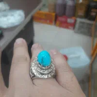 انگشتر عقیق فیروزه و نگین تک