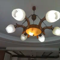 لوستر چوبی شش شاخه|لوستر و چراغ آویز|مشکیندشت, |دیوار