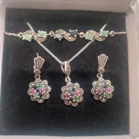 سرویس نقره خارجی باسنگ یاقوت کبود زمردو یاقوت سرخ