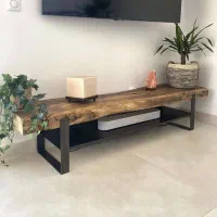 عتیقه میز . تلویزیون چوبی سبک بوهو کهنه چوب طبیعی